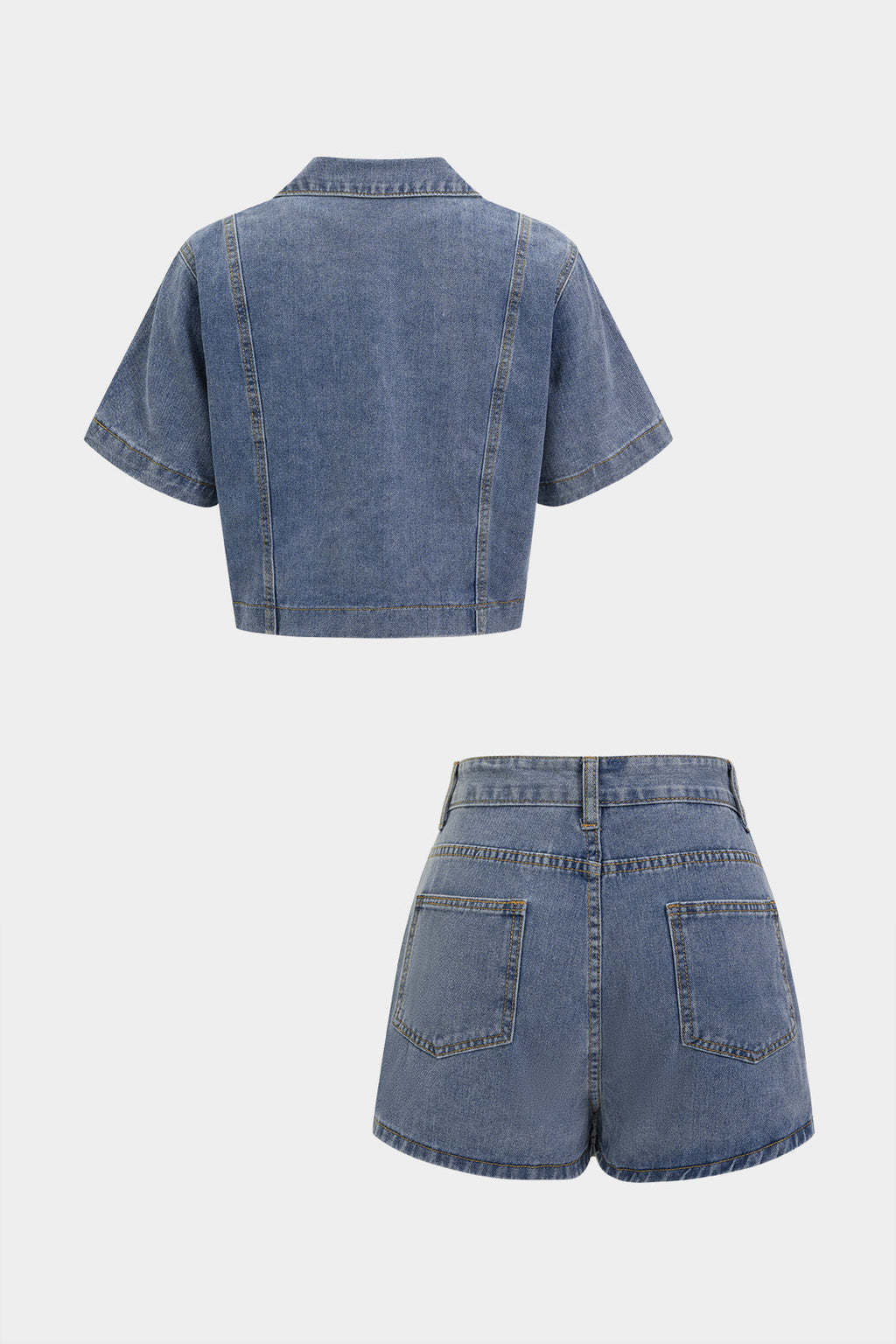 Jackols Denim V-Neck Suit - LIGHT WASH BLUE