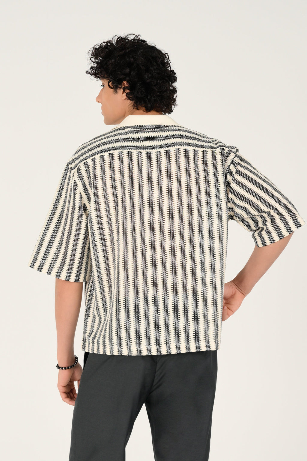 Jackols Boxy Fit Jacquard Shirt - Off-White
