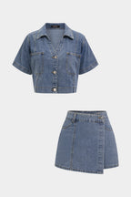 Jackols Denim V-Neck Suit - LIGHT WASH BLUE