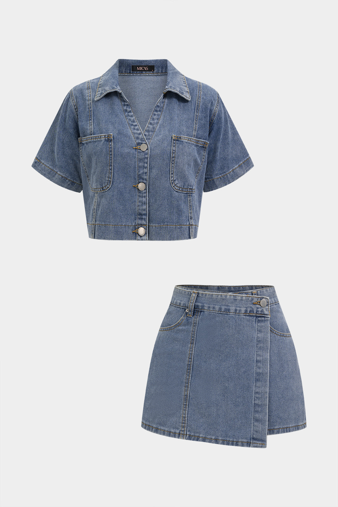 Jackols Denim V-Neck Suit - Denim Suit, LIGHT WASH BLUE