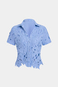 Jackols Lace Hollow Out Top - BLUE