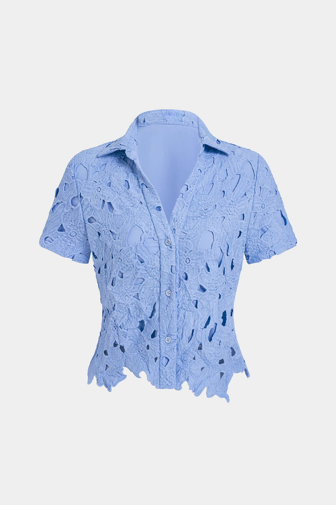 Jackols Lace Hollow Out Top - Split-Set Top, [CODE: APPLACE14] LACE REVERIE, BLUE